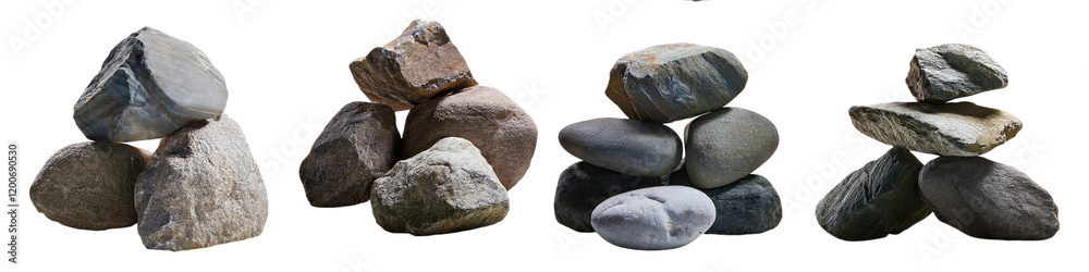 Collection of natural stone stacks with different shapes isolated on transparent background Collection of natural stone stacks with different shapes isolated on transparent background