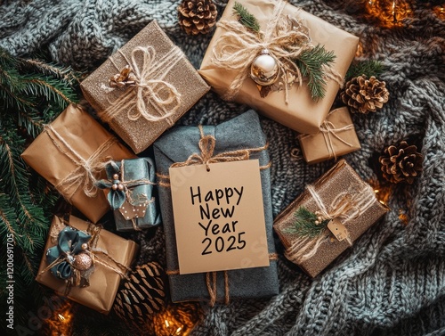 Cozy New Year s Gifts 2025 Celebration Festive Presents Winter Wonderland photo