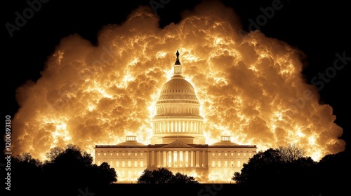 Capitol Building Illuminated Amidst Fiery Cloudscape