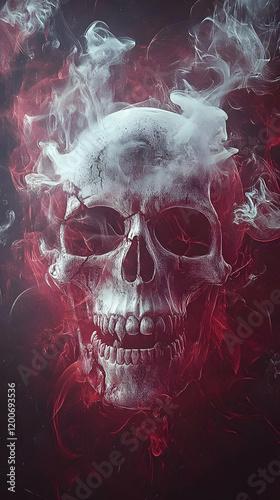 A Skull Emerges from Red an...