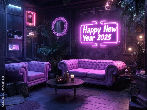 Futuristic Neon New Year s Eve Party Room Interior Design 2025