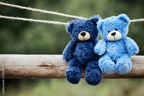 Two Blue Teddy Bears Hangin...