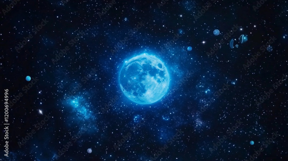 Fototapeta premium Celestial Blue Moon and Cosmic Dust Nebula