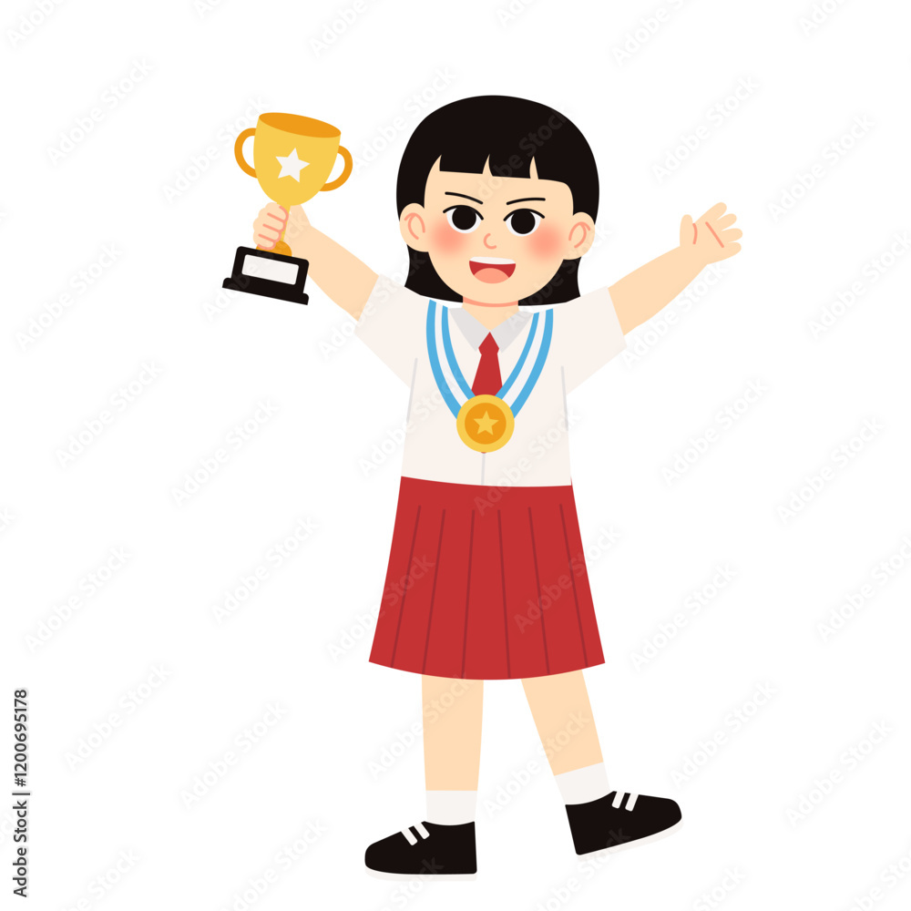 Student Won Medal & Throphy 2 Girl Holding Trophy and Medal Student Won Medal & Throphy 2 Girl Holding Trophy and Medal
