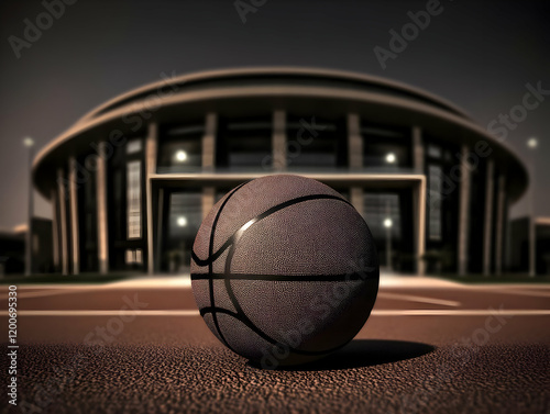A Basketball Sits on the Co...