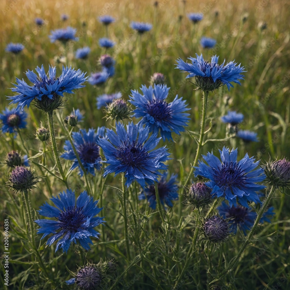 Blue cornflowers in a summer field. Blue cornflowers in a summer field.