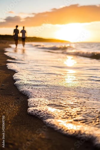 Couple walking on the beach at sunset nature photography serene ocean environment romantic viewpoint