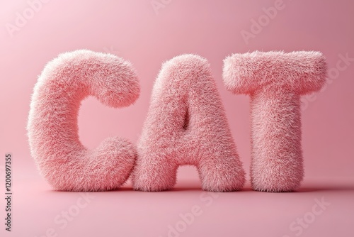 Fluffy pink letters spelling out the word CAT against a pink background. A soft and cute image perfect for pet-related projects.