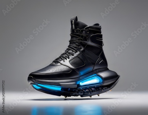 Cyberpunk Platform Shoes with Futuristic Design with LED Lights. Futuristic shoe design for the future with neon LEDs in a cyberpunk theme with modern technology.