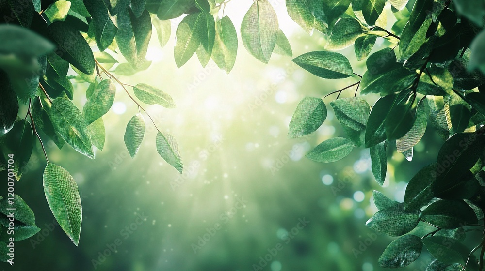 Sunlit Canopy: Vibrant green leaves create a natural frame, sunlight filtering through the foliage to create a dreamy, ethereal atmosphere. Sunlit Canopy: Vibrant green leaves create a natural frame, sunlight filtering through the foliage to create a dreamy, ethereal atmosphere.