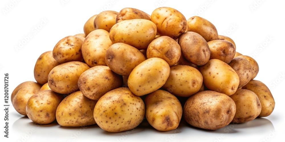 Fresh Russet Potatoes Piled High on White Background - Farm Fresh Produce, Organic Vegetables, Healthy Eating, Nutritious Food, Natural Ingredients for Cooking and Recipes