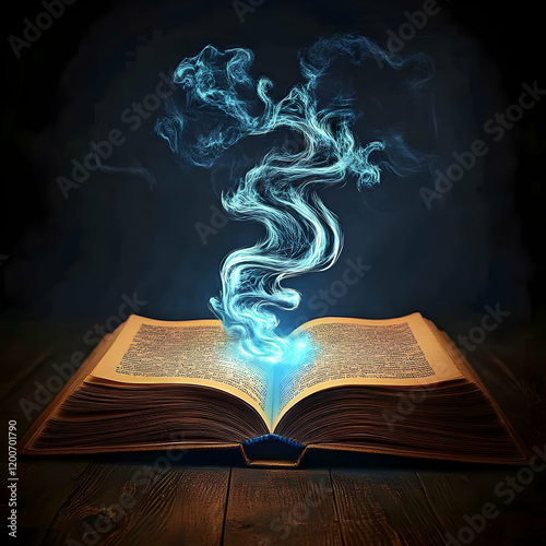 Open Antique Book Emits Mag...