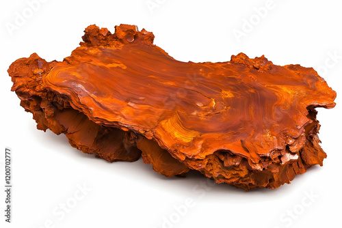 Rough Textured Orange Rock Formation Exhibits Layered and Uneven Surfaces on White Background.