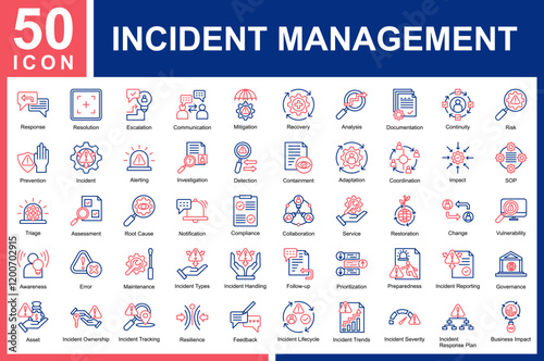 Incident Management 50 Icon Collection Set, Simple Otline Color Vector