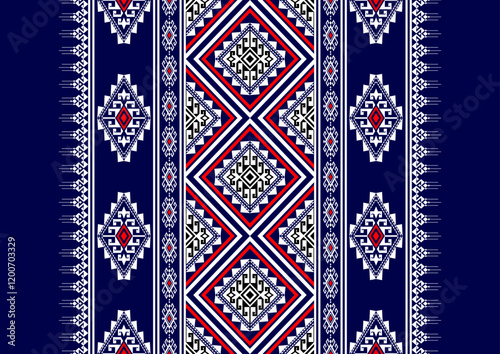 Geometric ethnic oriental seamless pattern traditional Design for background, carpet, wallpaper, clothing, wrapping, Batik, fabric, Vector, illustration, embroidery style, Sadu