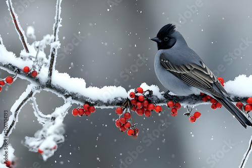 A Gray Bird Perches on a Sn...
