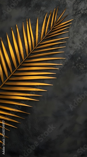 Golden Palm Leaf on Dark Te...
