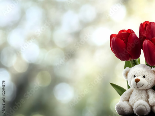 White Teddy Bear Sits Peace...