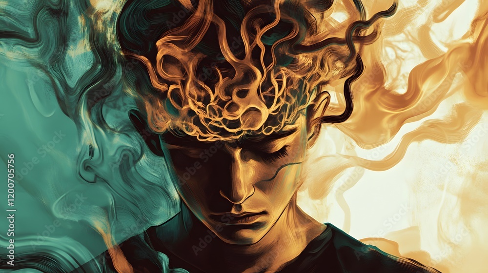 Abstract Portrait of a Person with Flowing Golden Hair