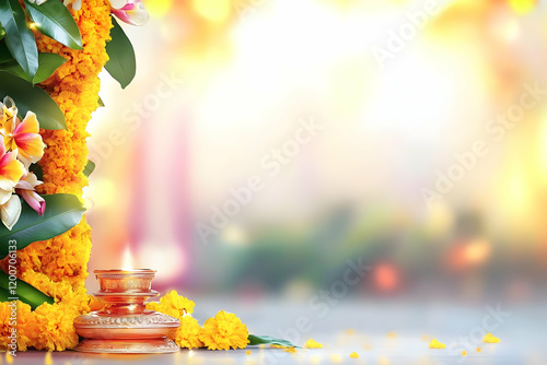 Golden Oil Lamp with Garlan...