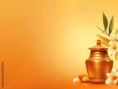 Golden Pot with Flowers and...