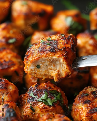 Tender and Juicy Grilled Chicken Skewers with Charred Edges and Fresh Herbs on a Platter Perfect for Summer Barbecues and Gatherings