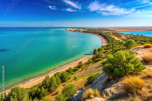 Atyrau Nature Reserve boasts a panoramic Caspian Sea vista; Kazakhstan's coastal beauty is breathtaking. photo