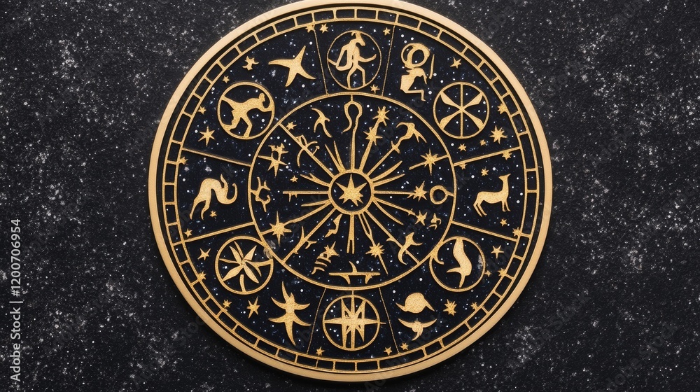 Obraz premium Celestial Zodiac Wheel Ancient Constellations and Symbols
