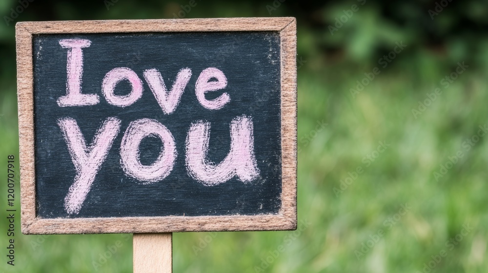 Chalkboard Love Message in Green Grass Setting Chalkboard Love Message in Green Grass Setting