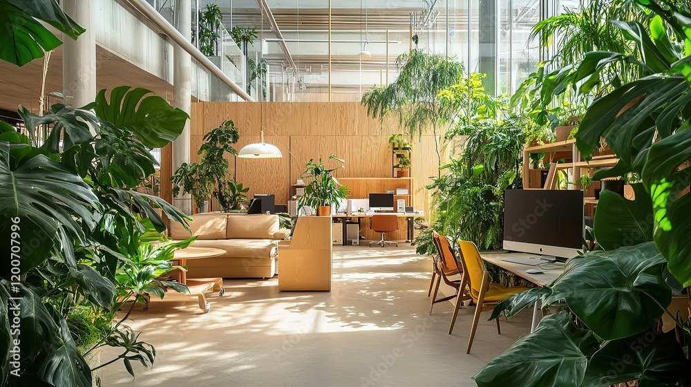 Modern Office Interior in Coworking Space Surrounded by Nature Modern Office Interior in Coworking Space Surrounded by Nature