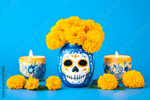 Sugar Skull Vase with Marig...