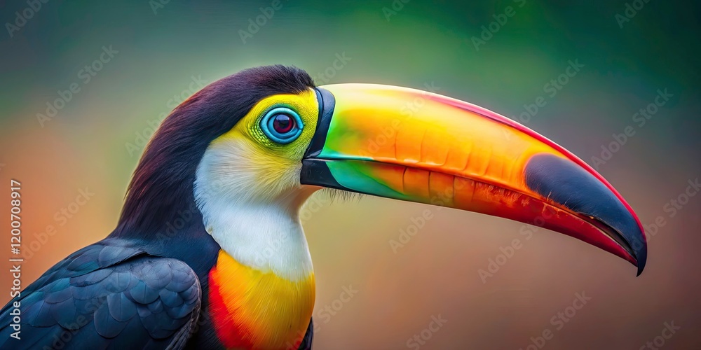 Naklejka premium Minimalist Photography of a Colorful Toucan with a Large Beak, Emphasizing Nature's Beauty, Exotic Birds, Wildlife, and Vibrant Colors in a Simple Composition