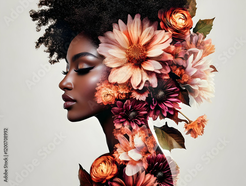 Woman with Afro and Flowers...
