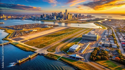 Breathtaking high-resolution aerial of Logan Airport, Boston, capturing stunning scenery and travel photography appeal.