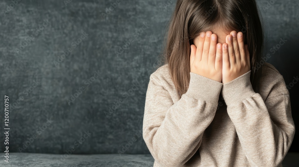 Child Hiding Face, Sadness, Emotional Distress, Grief Child Hiding Face, Sadness, Emotional Distress, Grief