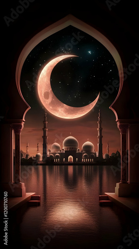 Mosque by Water with Cresce...