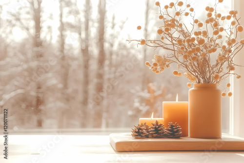 Cozy Winter Scene: Candles,...