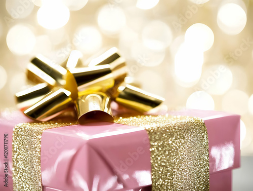 Pink Gift Box with Golden B...