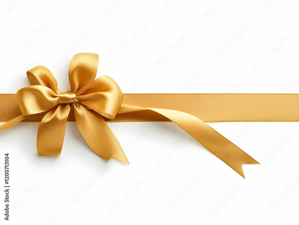 Golden Ribbon with Bow Elegantly Tied on a White Background for Special Occasion Golden Ribbon with Bow Elegantly Tied on a White Background for Special Occasion