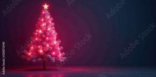 Wallpaper Mural Pink Christmas tree standing alone in a dark room with twinkling fairy lights, glow, christmas Torontodigital.ca