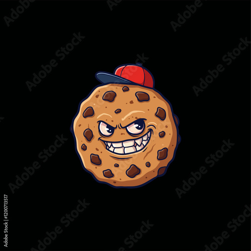 A mischievous chocolate chip cookie wears a red baseball cap