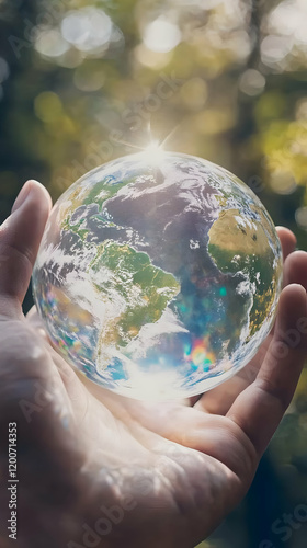 Hand Holds Glass Globe of E...