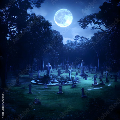 Spooky Cemetery Scene at Ni...