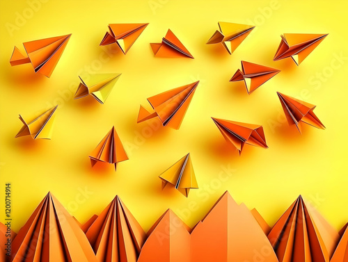 Orange Paper Airplanes Soar...