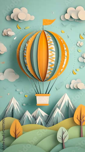 3D Paper Cut Hot Air Balloo...