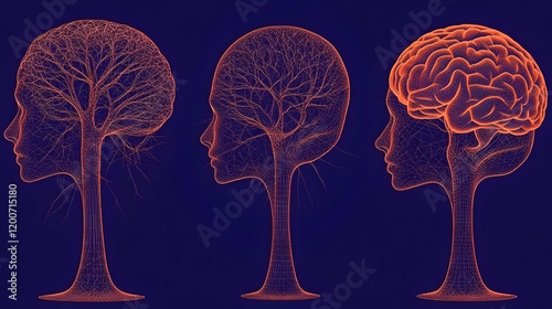 Three Wireframe Tree-Like S...