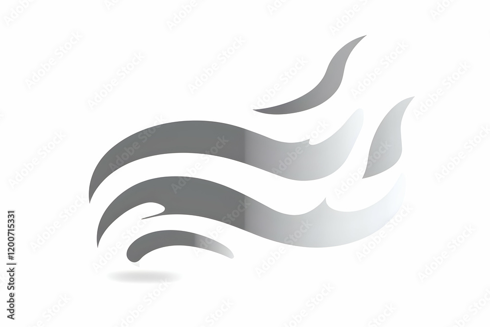 Abstract Gray Wavy Shape Forms a Dynamic and Fluid Design on White Background. Abstract Gray Wavy Shape Forms a Dynamic and Fluid Design on White Background.