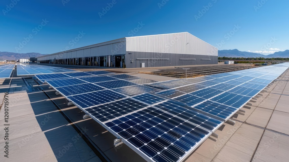 custom made wallpaper toronto digitalSolar panels on warehouse roof, desert landscape