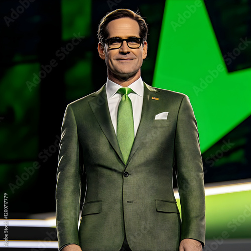 Man in Green Suit and Tie S...