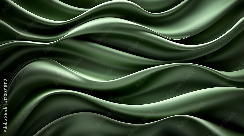 Fototapeta premium Abstract Green Silk Waves Flowing Smoothly